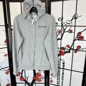 Peloton Mens Fleece Lined Hoodie New Jersey Gray Full Zip Pockets